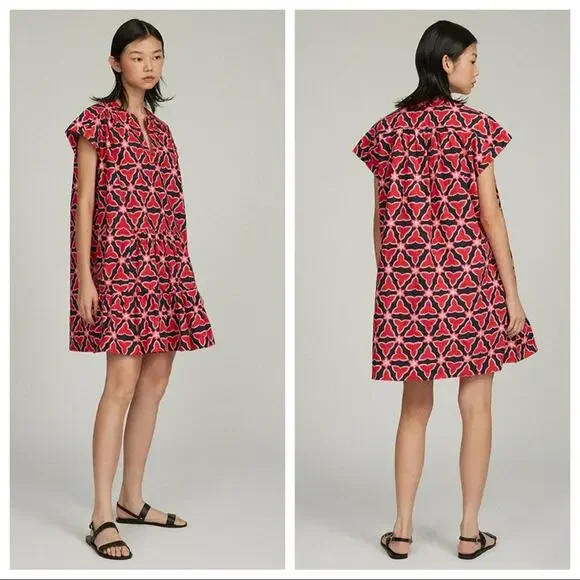 Saloni Abstracts Floral Print Ashley-B Shift Dress in Chilli Pawpaw Size 4 NWT